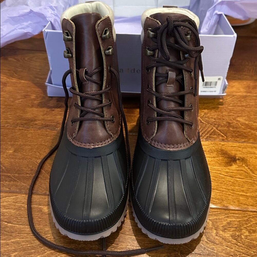 Madden Girl BIMMY Duck Boots Brown Multi Waterproof Lace Up Size 10 NWT